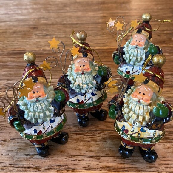 Seven Vintage Santa Resin Ornaments - Picture 2 of 11